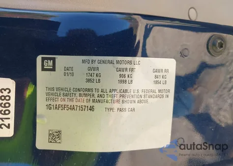 2010 Chevrolet Cobalt Lt from USA, damaged, VIN 1G1AF5F54A7157146